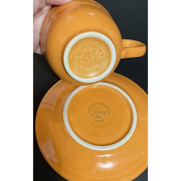 Fiestaware Tangerine Orange Teacup Saucer Fiesta HLC USA Cup Plate Mug 2013 BBBC - Picture 4 of 5